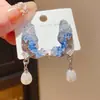 Pendientes de Aguja de Plata Lujo Ligero Perla de Imitación Cristal Mariposa Gota de Agua Franceses de Gama Alta Exquisitos Únicos de Nicho Elegantes