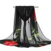 Lenço Estampado Feminino Primavera 2025 Pavão Chiffon Seda Lenço Popular Fino Xale Lenço de Praia Proteção Solar Novo Estilo