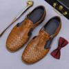 Sandalias de cuero tejido para hombre, con punta completa, estilo retro, de piel de vaca, de verano, con hebilla de trabajo y transpirables.