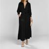 2026 Novo Vestido de Verão Feminino Estilo Europeu e Americano Comércio Exterior com Gola Reversível, Amarração na Cintura, Vestido Cardigan de Cor Sólida, Vestido Longo