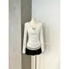 Camiseta de manga longa listrada em branco Ruoxin Song Zheng'en com design de peça dupla falsa, adequada para usar no outono, estilo coreano, corte justo e projetada para sobreposição