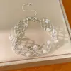 Pulsera de malla de cristal con cuentas estilo francés minimalista, un diseño moderno y chic para el uso diario, una pieza de joyería única y discreta con un toque de lujo