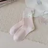 Meias femininas de cano médio com bolinhas e babados, meias de algodão ins, meias finas estilo japonês para primavera e outono, meias femininas longas