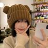 Gorro de Lana Tejido con Orejas de Oso Lindas Daifa para Mujer Invierno 2024 Explosiones Coreano Suelto Protección para Orejas