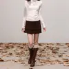 Falda de punto patchwork con volantes y cordón para mujer, nueva falda tipo pastel de cintura alta adelgazante para otoño