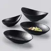 Plato ovalado largo negro japonés creativo de melamina, plato tipo barco, plato especial para hot pot, barbacoa, aperitivo, plato para platos fríos, vajilla