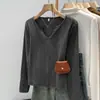 Capa base de punto con cuello en V para mujer, Estilo coreano de principios de otoño, Color liso, Diseño de nicho, Top casual suave y elegante