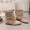 Botines Cortos con Hebilla Retro Plisados para Aumentar la Altura Mujer 2026 Otoño Invierno Versátiles Adelgazantes Botas Mallard Botas de Montar