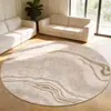 Tapete de Chão Minimalista para Quarto na Cor Creme com Veludo de Cristal Estampado, Almofada Espessa para Cadeira, Tapete Redondo para Envio Transfronteiriço