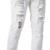 Jeans Blancos Ajustados Elásticos con Pedrería para Hombre Amazon 2024 Rasgados con Bolsillo Ajustados