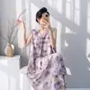 Novo Pijama de Seda e Algodão Muzhen Silk com Bojo para Mulheres, Estilo Fino de Verão, Algodão Artificial, Estampa de Desenho Animado, Tamanho Grande, Caimento Solto, Roupa de Casa
