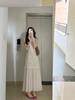 Vestido tipo chaleco sin mangas plisado de dos piezas, estilo francés retro suave, estilo industrial pesado, hueco, crochet, elegante, largo, para mujer