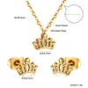 Joia Versátil da Moda com Strass Coroa Fresca Pingente de Coração Colar Pequenos Brincos de Tarraxa Conjunto de Joias de Aço Inoxidável para Mulheres