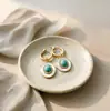 Pendientes de aro ovalados estilo francés de lujo ligero con turquesa para mujer, nicho retro, temperamento, modernos, minimalistas, ear cuffs
