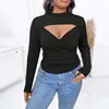 Ropa Cruzada Europea y Americana para Mujer Tallas Grandes, Camiseta Sexy de Cuello en V Profundo, Nuevo Estilo Primavera y Verano, Top Plisado de Manga Larga Ajustado