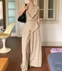Top Sem Mangas Irregular com Amarração Estilo Coreano Relaxado + Calça de Cintura Alta Wide-Leg Comprimento Total Estilo Coreano Moda Verão Nova Feminina
