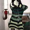 Diablo Subculture Loose Striped Gradient Sweater Rasgado Masculino e Feminino Lágrima Elástica Neutro Punk Comprimento Médio Tricotado