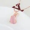 Pingente de raposa de cristal rosa estilo coreano corrente de clavícula em ouro rosa joia simples da moda para estudantes