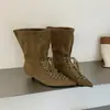 Botines de encaje retro de punta con cordones hasta la pantorrilla, nuevos para mujer 2026, invierno, adelgazantes, de tacón bajo, botines negros de moda, botas cortas