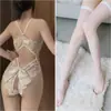 Conejo Sonrojado Lencería Sexy Encaje Sexy Tentación Almohadilla para el Pecho Mono Abierto Pijama Caliente Traje Uniforme Gratis