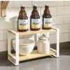 Estante Organizador de Cocina Transfronterizo, Estante Organizador de Acero al Carbono y Madera Natural, Estante de Almacenamiento en Capas Simple para Encimera para Tazas