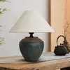 Lámpara de Mesa Cerámica Estilo Wabi-Sabi Japonés, Nuevo Modelo de Diseñador Chino, Lámpara de Mesita de Noche Estilo Americano para Casas de Huéspedes, Hoteles, Salas de Estar y Dormitorios