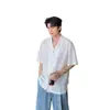 Camisas de Verano Modernas, Atractivas, Delgadas, Transpirables, con Cortes, de Manga Corta para Hombres y Mujeres, Estilo Coreano, de Alta Gama, Cuello Cubano, de Manga Tres Cuartos