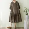 Foto Real de Vestido de Algodão de Bambu 2026 Tamanho Grande Estampado de Verão Soltinho Emagrecedor Manga Três Quartos com Estilo Artístico e Relaxado