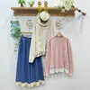 Suéter Pulóver con Dobladillo Patchwork 2025 Artístico Simple Cuello Redondo Suave Cálido Versátil Holgado Casual Superior para Mujer