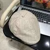 Sombrero de Algodón y Lino Rayado Retro Japonés para Mujer, Boina Negra de Gran Circunferencia de Cabeza para Verano, Estilo Artístico, Gorra Adelgazante