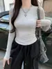 Comercio Exterior Transfronterizo Chica Picante Delgado Corto Manga Larga Camiseta Interior Base Mujer Sexy Favorecedora de la Figura Manga Larga Top Base Mujer
