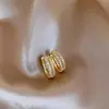 Brincos de zircônia com incrustação de cobre, camada dupla, brincos femininos de temperamento explosivo, brincos para o dia a dia, design de nicho, tarraxa de ouvido de alta qualidade