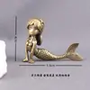 Estatueta de Sereia Vintage de Latão Puro, Artesanato Escultura de Sereia de Cobre, Ornamento Decorativo para Mesa de Escritório Pet de Chá