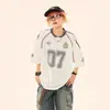 Camiseta Estilo Rua Americana para Homens e Mulheres Verão 2025 Jersey de Rugby Manga Curta Oversize Solto Casual Top