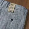 Pantalones de Algodón y Lino Vintage Espiga Teñidos en Hilo de Gama Alta Verano Delgados Transpirables Suaves Pantalones de Lino para Hombre Rectos Casuales