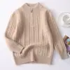 Suéter de lã infantil para meninos e meninas, suéter com zíper parcial e gola alta em tricô trançado, blusa de tricô pullover espessa para outono e inverno para crianças mais velhas