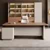 Mesa de chefe, mesa de escritório, mesa executiva estilo luxo leve creme, mesa de computador de escritório, conjunto de mesa e cadeira para escritório de espaço pequeno