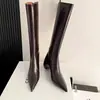 Botas de cano alto femininas tubo reto longo salto plataforma slim altas botas estilo cavaleiro francês bico fino 2026 novo estilo aumento de altura interna do salto