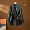 Nueva Moda Otoño 2025 Chaqueta de Cuero Holgada para Mujer, Blazer Entallado, Abrigo para Viajes, Estilo de Longitud Media