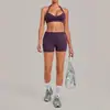 Conjunto de Ropa de Yoga Qiu Sha con Pliegues Invisibles, Cuello Halter, Cintura Alta, Ajuste Ceñido, Conjunto Deportivo que Realza los Glúteos para Mujer 7229+8402