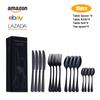 Juego de cuchillos, tenedores y cucharas de acero inoxidable de Amazon, 16 piezas, chapado en oro, color negro, caja de regalo occidental, juego de vajilla de 24 piezas