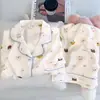 Pijama de Gaze de Algodão Puro com Desenho de Dachshund e Nuvem para Mulheres 2026 Novo Outono/Primavera Mangas Longas Cardigan Roupa de Casa Verão