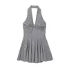 Moda Femenina Transfronteriza Europea y Americana 2025 Nuevo Vestido Elegante Halter sin Espalda con Nudo Retorcido Decorado con Lazo