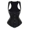 Corsé Negro de Cuero Sintético PU con Hebilla de Acero, Bustier Estilo Punk con Soporte de Ballena de Pez, Top Moldeador