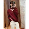 Suéter de tricô casual estilo coreano, cinza escuro, com decote V e acinturado, para mulheres, super popular no outono e inverno, top único e não convencional