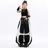 Conjunto de Chaleco y Pantalones Anchos de Bloques de Color Blanco y Negro Estilo Coreano para Niñas de Jazz Dance, Atuendo de Verano para Performance Callejera de Chicas de Jazz