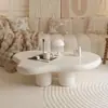 Mesa de centro con forma de nube para sala de estar, adecuada para espacios pequeños, color crema, moderna, diseño simple y moderno, mesa baja única, mesa de centro simple para interiores