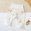 Calça Bebê Algodão Puro Cintura Alta Protege Barriga Primavera e Outono Calça Pp Grande com Abertura no Gancho por Botão de Pressão para Meninos e Meninas