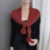Cachecol de Lã Tricotado Triângulo com Cadarço e PomPom de Pelo Pendurado para Mulheres no Outono e Inverno, Cachecol Quente, Doce e Fofo, Estilo College Macio