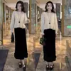 Conjunto de Falda para Mujer Estilo Primavera y Otoño 2026 Nuevo Moda Francesa Elegante Conjunto de Tres Piezas: Blusa, Chaleco y Falda